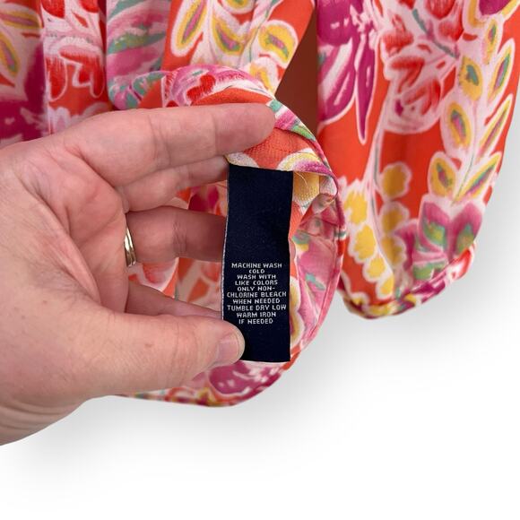 Ralph Lauren CHAPS Womens Blouse Top XS Sheer Chiffon Orange Pink Floral Popover - Picture 5 of 8